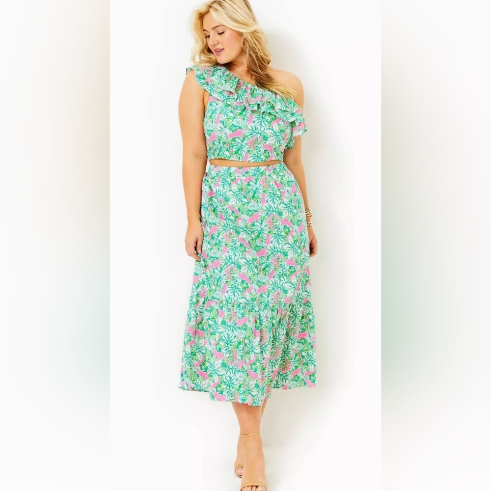 NWT- Lilly Pulitzer Kasida Ruffle Set Print- Botanical Green Just Wing It 🌴🌿